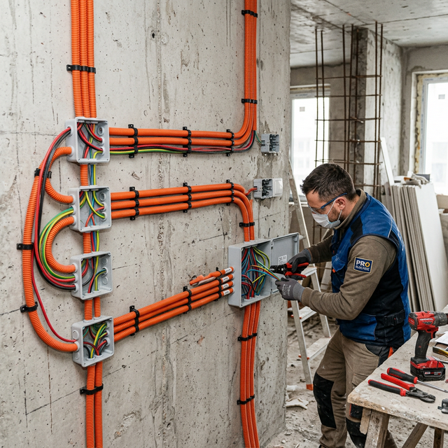 Cableado eléctrico nuevo con tubo corrugado en reforma de vivienda Alicante