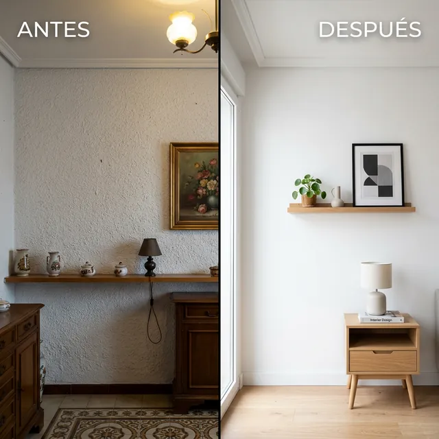 Antes y después de quitar gotelé en un salón de Alicante Centro