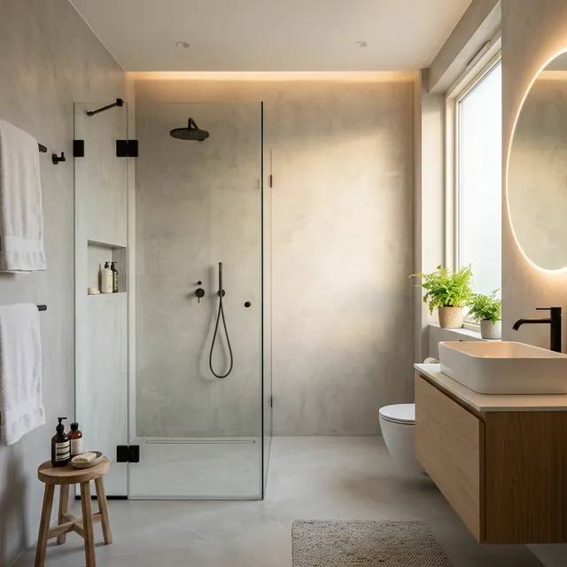 Acabado de microcemento profesional en baño moderno de Alicante