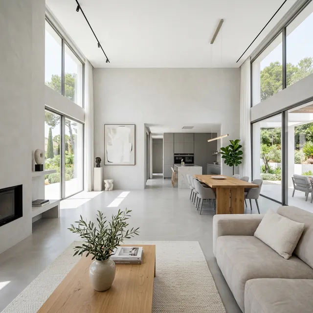 Espacio moderno con suelos y paredes de microcemento pulido en Alicante