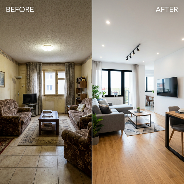 Antes y después de reforma integral de salón en Alicante