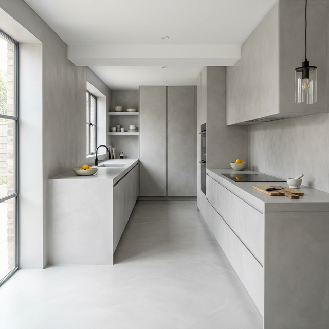 Suelo transformado con microcemento gris claro pulido